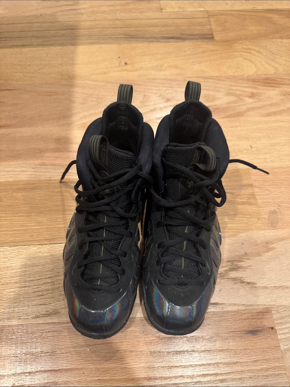 Black Iridescent Foamposite-Style High-Top Sneakers